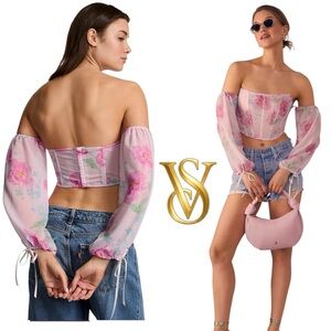🌸 Victoria's Secret Dream Angels Peony Chiffon Corset Top Size L